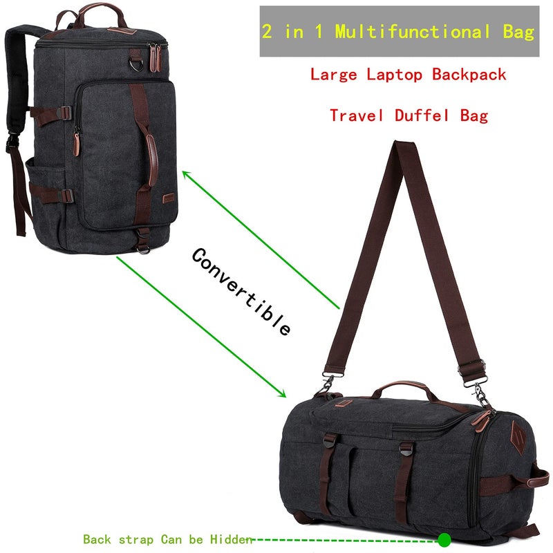 BAOSHA Canvas Weekender Travel Duffel Backpack Hybrid Hiking Rucksack Laptop Backpack for Outdoor Sports Gym HB-26(Black) - Image 2